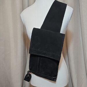 R.P.S. Rock Paper Scissors Suede Leather Black Crossbody Bag